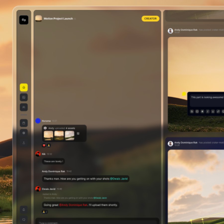 Nurama project chat with shared assets and comments